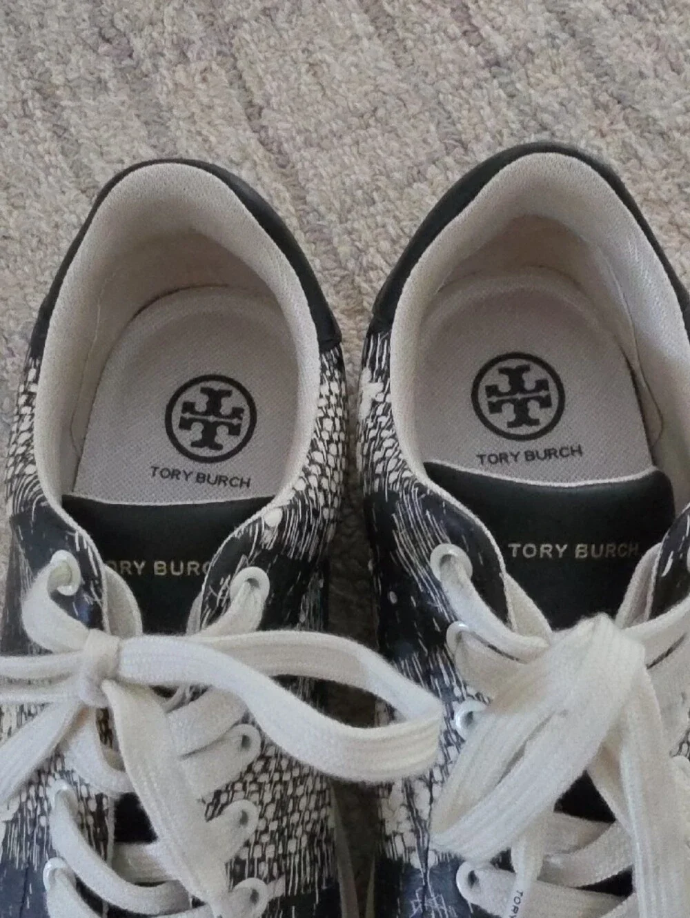 Tory Burch Black and Cream Textured Leather Lace-Up Sneakers